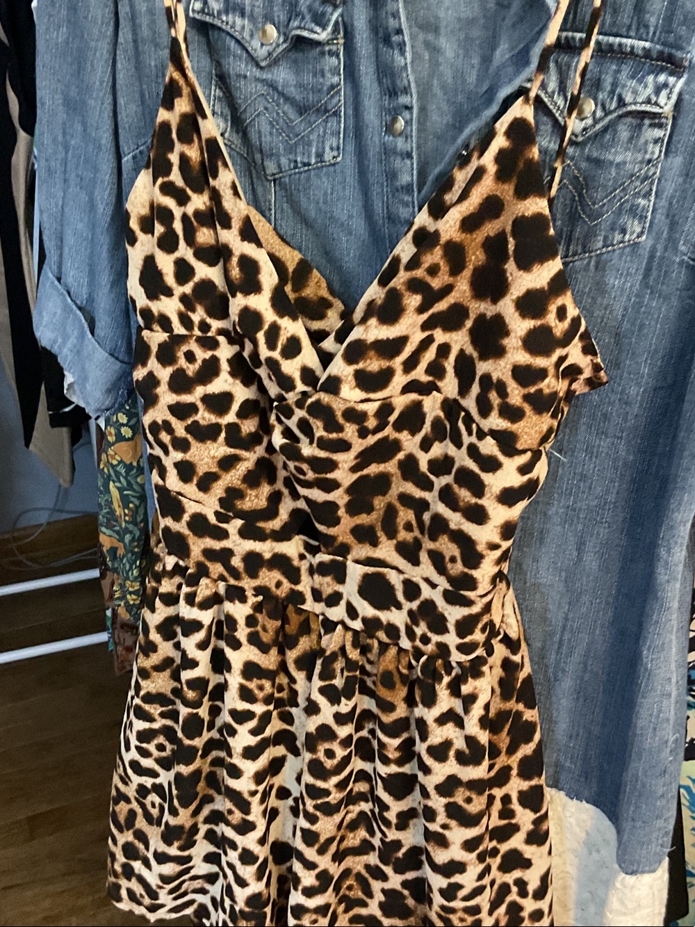 Leopard Print Spaghetti Strap Dress - Brown/Tan/Black